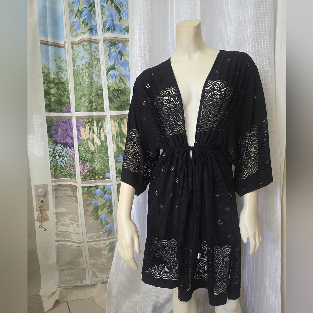 Dotti Coverup Womens Size L Gypsy Gem Tunic Swim Cover-up Black